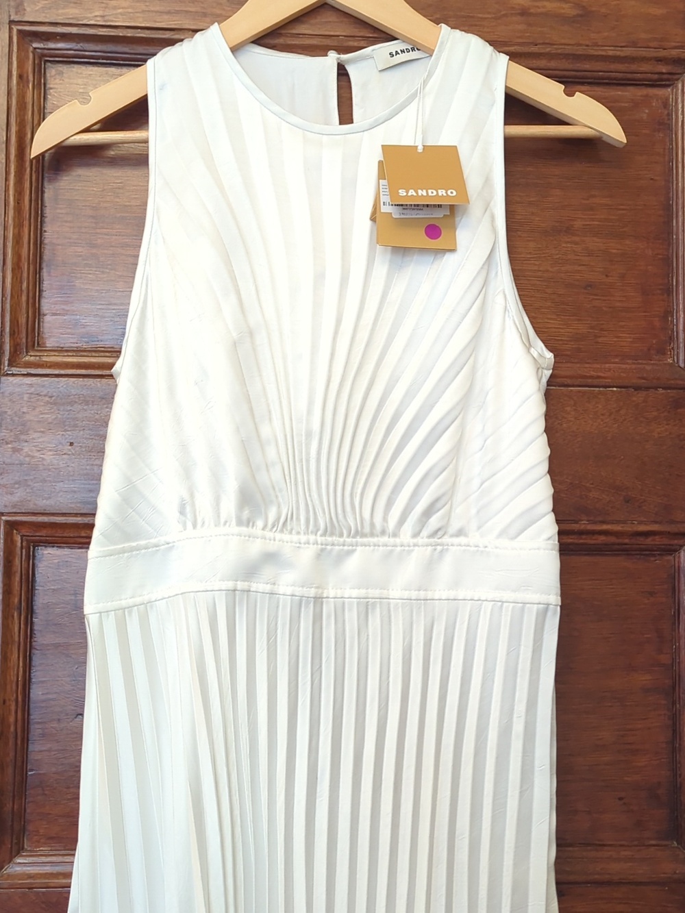 NWT Sandro Jolie Pleated Midi Dress White Sleeveless Size LARGE (40) - Picture 3 of 7